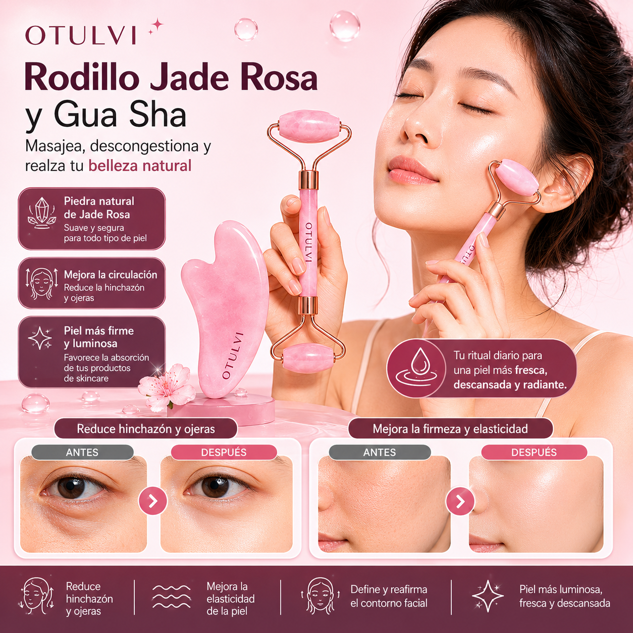 Rodillo Masajeador Facial de Jade para guasha– Belleza Natural con Toque de Lujo
